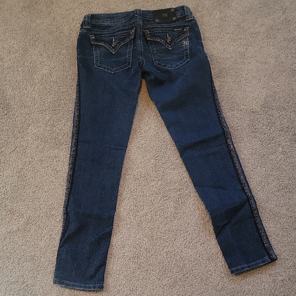 Miss Me Blue Skinny Jeans with Decorative Stitching